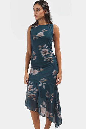 Asimetrik Midi Bodycon Elbise Örme Polyester Yazlık Günlük Dayanıklı Malzeme Premium Kalite