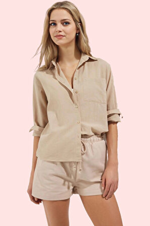 Kadın Oversize Geniş Kalıp Dokuma Gömlek Pamuklu Günlük Kullanım Yaz Aylarının Vazgeçilmezi