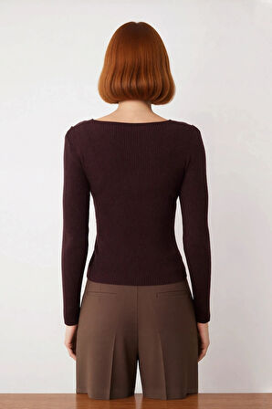 Kadın Fitted V Yaka Drape Detaylı Triko Kazak İlkbahar Sonbahar Günlük Şıklık İçin İdeal Seçim