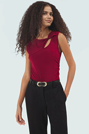 Fitted Kolsuz Örme Bluz Asimetrik Yaka Günlük Stil Profesyonel Görünüm Modern Şık