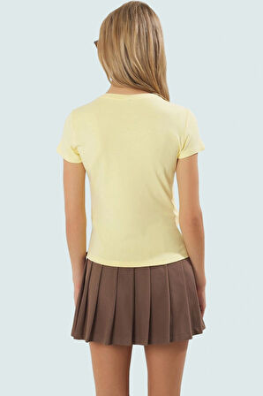 Kadın Fitted Viskon Ribana Bluz Köpek Nakış Detaylı Yazlık Günlük Kullanım İçin