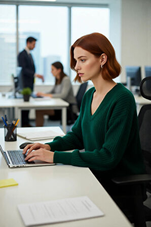 Kadın Gri Oversize V Yaka Triko Kazak Rahat Düşük Kol Fitilli Dokuma Kış Şıklığı Sunar Kaliteli