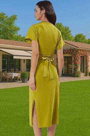 Kadın Midi Boy Örme Pamuk Elbise Bağlama Detaylı Günlük Stil Mükemmel Uyum Özenle Seçilmiş