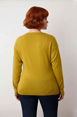 Kadın V Yaka Düğme Detaylı Triko Kazak Günlük Şıklık Ve Konfor Sunan Uzun Kollu Tasarım Kaliteli