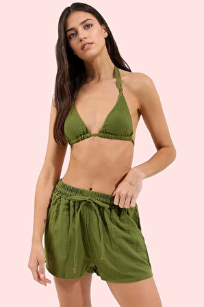 Kadın Müslin Cepli Mini Plaj Şort Relaxed Kalıp Pamuk Yaz Aylarının Vazgeçilmezi Günlük Kullanım