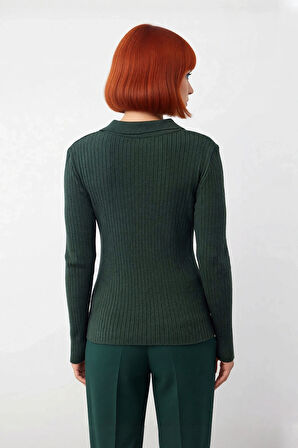 Kadın Polo Yaka Fitilli Triko Kazak Fitted Kesimiyle Günlük Şıklık Sunar Soğuk Havalar İçin İdeal