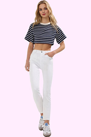 Kadın Yüksek Bel Skinny Jean Dar Paça Stretch Yazlık Günlük Hafta Sonu Yaz Aylarının Vazgeçilmezi
