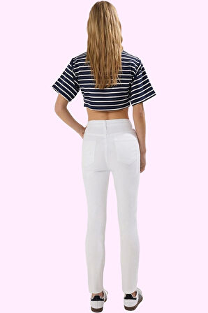 Kadın Yüksek Bel Skinny Jean Dar Paça Stretch Yazlık Günlük Hafta Sonu Yaz Aylarının Vazgeçilmezi