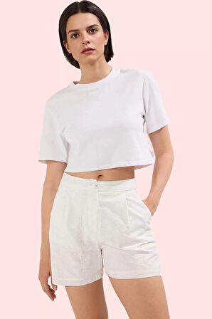 Kadın Brode Desenli Kısa Şort Pamuk Günlük Kombinler Hafta Sonu Yaz Aylarının Vazgeçilmezi