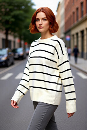 Kadın Oversize Triko Kazak Düşük Kol Bisiklet Yaka Basic Kışlık Günlük Rahat Şık Tasarım Kaliteli