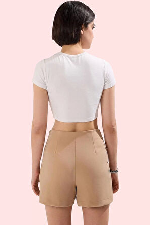 Kadın Şort Etek Bağcık Detaylı Kısa Dokuma Finike Günlük Hafta Sonu Yaz Aylarının Vazgeçilmezi