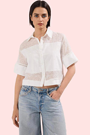 Kadın Crop Gömlek Hakim Yaka Reglan Kol Truvakar Yaz Günlük Hafta Sonu Stilin Buluştuğu Yer