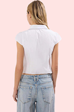 Kadın Kısa Kollu Poplin Gömlek Pamuk İş Ve Günlük Stil Hafta Sonu Yaz Aylarının Vazgeçilmezi