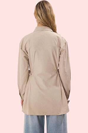 Kadın Pamuklu Dokuma Gömlek Yandan Bağcık Detaylı Günlük Kullanım Yaz Aylarının Vazgeçilmezi