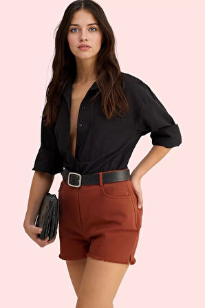 Kadın Yüksek Bel Geniş Paça Gabardin Şort Pamuk Günlük Kullanım Yaz Aylarının Vazgeçilmezi