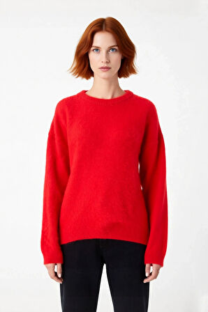 Kadın Oversize Düz Bisiklet Yaka Düşük Kol Triko Kazak Kışlık Rahat Şık Günlük Kombinler İçin