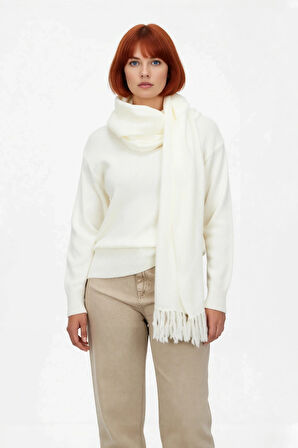 Kadın Regular Kalıp Akrilik Triko Kazak Şal Detaylı Bisiklet Yaka Düşük Kol Kış Sezonu İçin