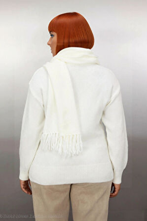 Kadın Regular Kalıp Akrilik Triko Kazak Şal Detaylı Bisiklet Yaka Düşük Kol Kış Sezonu İçin