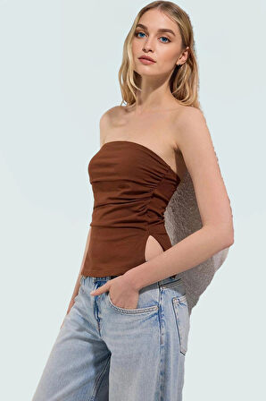 Kadın Straplez Fitted Örme Bluz Yazlık Günlük Kullanım Modern Stil Rahat