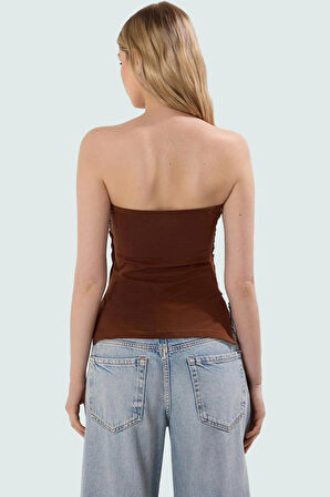 Kadın Straplez Fitted Örme Bluz Yazlık Günlük Kullanım Modern Stil Rahat