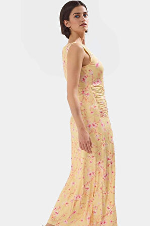 Yazlık Çiçekli Bodycon Elbise Maxi Uzunluk Örme Kumaş Premium Kalite Profesyonel Görünüm Uzun Ömürlü