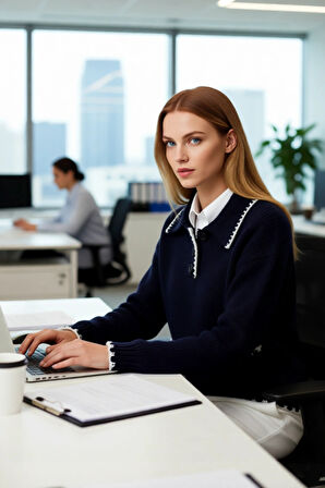 Kadın Oversize Polo Yaka Renk Bloklu Triko Kazak Kışlık Günlük Rahat ve Şık Kombinler İçin İdeal