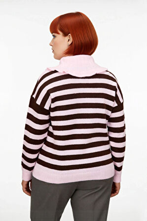 Kadınlar İçin Çizgili Bebe Yaka Triko Kazak Rahat Regular Kalıp Kış Modası Uzun Kollu Stil