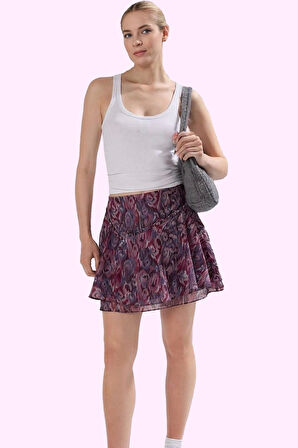 Kadın Mini Şifon Etek Desenli Fırfırlı Astarlı Günlük Yaz Özel Günler Stilin Buluştuğu Yer