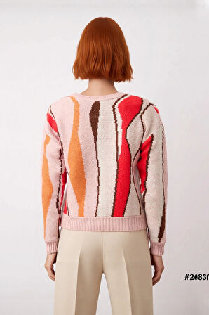 Kadın Regular Kalıp Renk Bloklu Bisiklet Yaka Triko Kazak Kışlık Düşük Kol Rahat Giyim Kaliteli