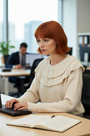 Kadın Regular Kalıp Yumuşak Dokulu Uzun Kollu Triko Kazak Fırfır Yaka Detaylı Kışlık Şıklık