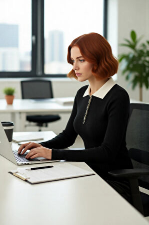 Kadın Fitted Polo Yaka Uzun Kollu Triko Kazak Fitilli Desenli Şık Günlük Modern Kışlık Tasarım