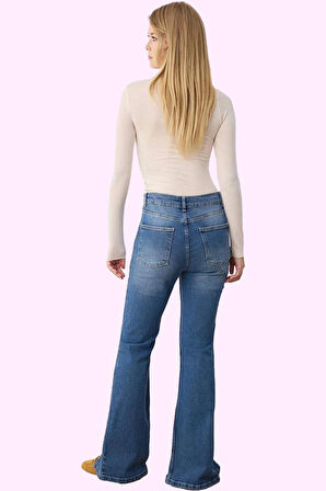 Kadın Yüksek Bel Flare Jean Rengi Comfort Dokuma Günlük Stil Hafta Sonu Yaz Aylarının Vazgeçilmezi