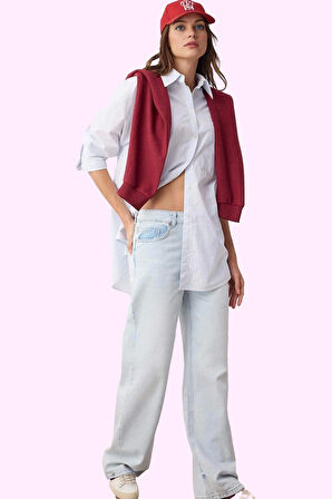 Kadın Düşük Bel Geniş Paça Jean Pantolon Pamuk Günlük Stil Hafta Sonu Yaz Aylarının Vazgeçilmezi