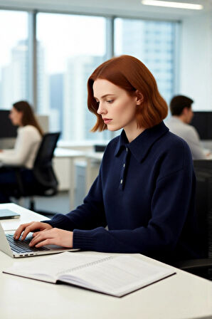 Kadın Lacivert Oversize Geniş Kalıp Polo Yaka Triko Kazak Kış Günleri İçin İdeal Günlük Kombin