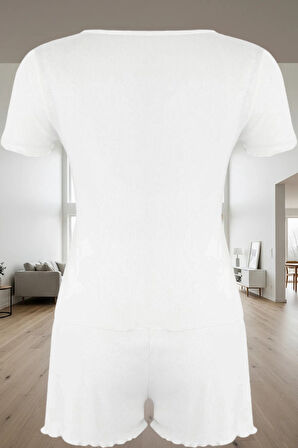 Kadın Regular Kalıp Viskoz Pijama Takımı Dantel Detaylı Şortlu Kaliteli İşçilik Rahat Kullanım