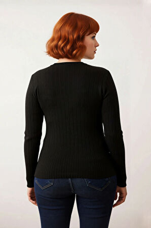 Kadın Fitilli Bodycone İnce Triko Bluz Bisiklet Yaka Standart Kol Günlük Şık Kombinler İçin İdeal