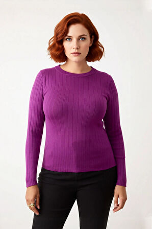 Kadın Fitilli Bodycone İnce Triko Bluz Bisiklet Yaka Standart Kol Günlük Şık Kombinler İçin İdeal