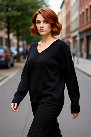 Kadın V Yaka Düz Akrilik Triko Kazak Modern Rahat Şık Günlük Kombinler İçin İdeal Seçim Kaliteli