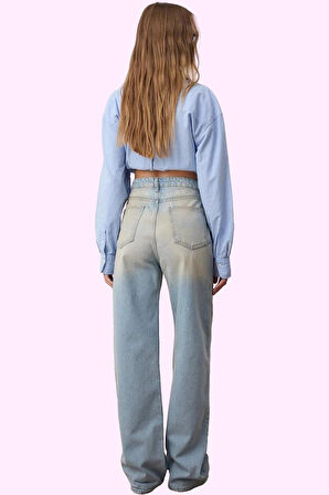 Kadın Yüksek Bel Geniş Paça Denim Jean Pantolon Pamuk Günlük Stil Yaz Aylarının Vazgeçilmezi