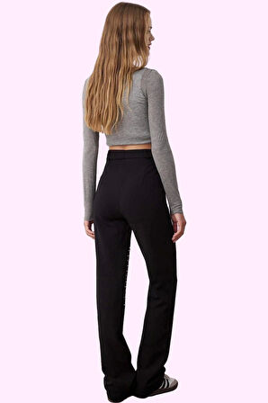 Kadın Yüksek Bel Geniş Paça Straight Pantolon Günlük Kombinler Hafta Sonu Kaliteli Malzeme