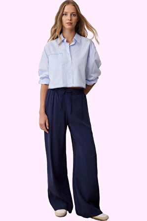 Kadın Geniş Paça Pantolon Yüksek Bel Dokuma Melfi Yazlık Günlük Kullanım Dayanıklı Malzeme