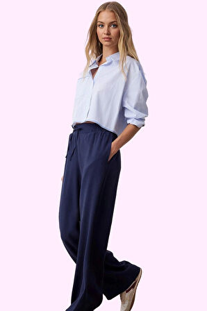 Kadın Geniş Paça Pantolon Yüksek Bel Dokuma Melfi Yazlık Günlük Kullanım Dayanıklı Malzeme