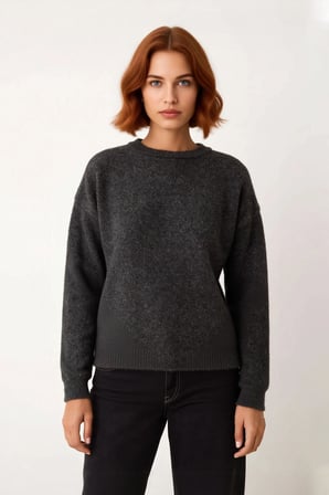 Kadın Oversize Bisiklet Yaka Düşük Kollu Triko Kazak Soğuk Havalar İçin Rahat Şık Kombinler