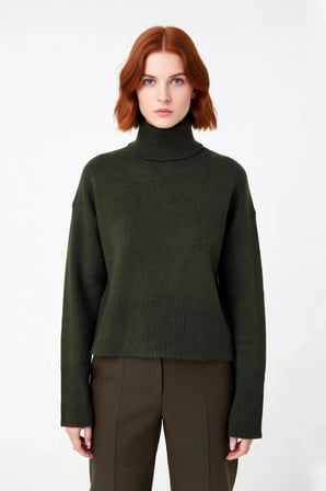 Kadın Oversize Dik Yaka Triko Kazak Standart Kollu Düz Desen Yumuşak Dokulu Crop Kışlık Rahatlık