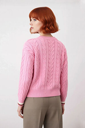 Kadın Kolej Stil Saç Örgülü V Yaka Triko Kazak Regular Kalıp Rahat Şık Günlük Kombinler İçin