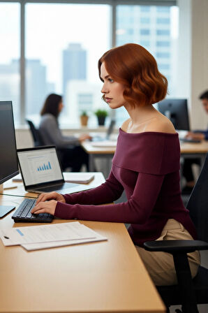 Kadın Fitted Carmen Yaka İnce Triko Kazak Uzun Standart Kol Düz Premium İplik Sonbahar Şıklığı