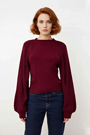 Kadın Fitted Kalıp Dik Yaka Triko Kazak Fitilli Dokuma Uzun Kollu Günlük Şık Kışlık Giyim Seçeneği