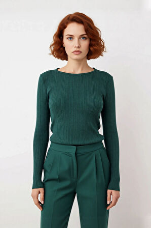 Kadın Fitted Bisiklet Yaka İnce Triko Kazak İlkbahar Sonbahar Günlük Modern ve Şık Kombinler İçin