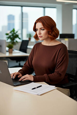 Kadın Kayık Yaka Düz Düşük Kol Yırtmaç Detaylı Regular Kalıp Uzun Triko Kazak Gündelik