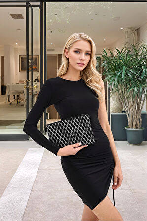 Gece Davetleri İçin Damla Taş Detaylı Zincir Askılı Şık Clutch El ve Omuz Çantası